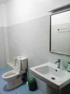 a bathroom with a sink and a toilet and a mirror at Cozy 2 bedroom Emerald Green at Greatwall Gardens in Nairobi