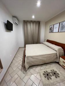 - une chambre avec un lit et une télévision murale dans l'établissement Deus Accomodation, à Tropea