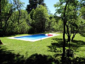 a swimming pool in the middle of a yard with trees at Agradable casa cerca de las termas de Chillan in Las Trancas