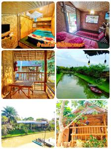 een collage van foto's van verschillende soorten huizen bij ข้าวทุ่งเบ็ญจาโฮมสเตย์ in Ban Hat Phang