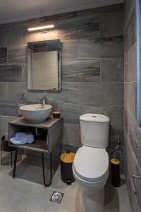 Łazienka z białą toaletą i umywalką w obiekcie Althea Apartments 1 w mieście Chalki