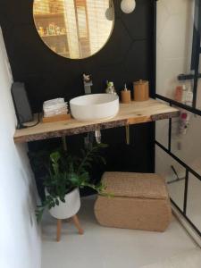 a bathroom with a sink and a mirror at Joli T2 refait à neuf in Fréjus