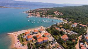 an aerial view of a beach with boats in the water at Apartment in Klimno/Insel Krk 12467 in Klimno