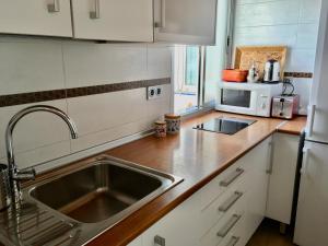 a kitchen with a sink and a microwave at La Terraza Azul in Seville