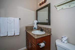 een badkamer met een wastafel en een spiegel bij Kitkats Hideaway-1874 by Big Bear Vacations in Big Bear Lake +18 foto's