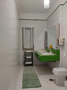 baño con lavabo verde y aseo en Villa Maria, en Villanova di Ostuni