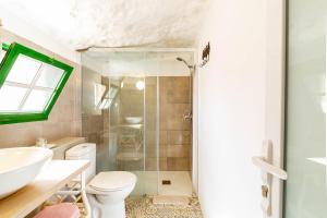 ein Badezimmer mit Dusche, Toilette und Waschbecken in der Unterkunft La Cueva de Tito-Casa Cueva en plena naturaleza in Santa Brígida
