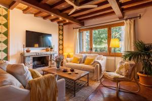 ein Wohnzimmer mit Sofas und einem Kamin in der Unterkunft Villa Barcelona Country House in Premia de Dalt