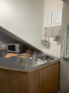 a kitchen counter with a sink and a microwave at Via Braschi Sessantotto in Cesena
