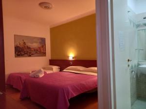 羅馬的住宿－La Casa Dell'Arte srl，一间卧室配有两张床和粉色毯子
