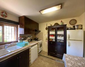 a kitchen with a sink and a white refrigerator at Rodous Village House in Limassol