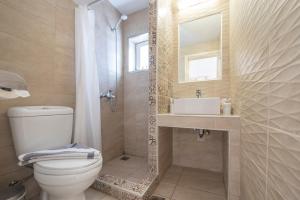 a bathroom with a toilet and a sink and a mirror at Villa Giorgos in Kefalos