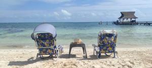 two chairs and a table on the beach at A la Orilla del mar Puerto Juarez Cancun in Cancún
