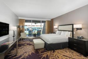una camera d'albergo con un grande letto e una TV di Hotel Zoso a Palm Springs