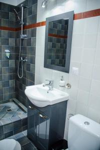 La salle de bains est pourvue d'un lavabo, de toilettes et d'un miroir. dans l'établissement City Lux Villa, à Bucarest