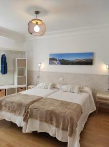 ein Schlafzimmer mit einem großen Bett und einem Gemälde an der Wand in der Unterkunft Kaixo Salegi Piso centro 2h-Salon-2wc-Parking-ESS02940 in Zarautz