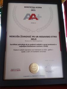 Certifikát, hodnocení, plakát nebo jiný dokument vystavený v ubytování Resavsko Etno Selo