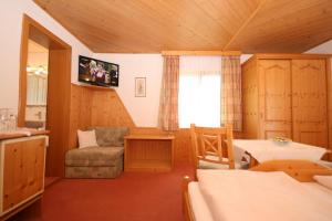 a living room with a couch a chair and a tv at Haus Meissnitzer in Haus im Ennstal