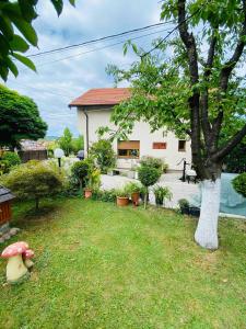 a yard with a house and a tree at Apartman Admir in Gladno Polje