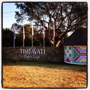 un cartello con le bandiere di fronte a una recinzione di Timbavati Safari Lodge a Mbabat
