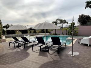 a group of chairs and umbrellas next to a pool at DIANA BEACH HOUSE in Albufeira