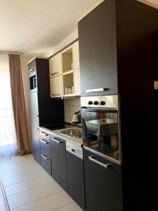 een keuken met een roestvrijstalen oven en een wastafel bij Prishtina Center Apartment in Pristina