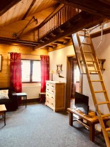 a room with a loft bed and a desk at Gite l'Ancolie in Marignier