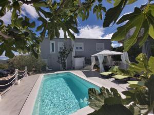 a swimming pool in the backyard of a house at Apartment Nanara in Gustirna