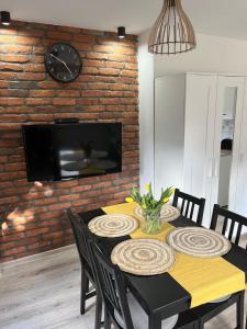 Televízia a/alebo spoločenská miestnosť v ubytovaní Sudecki apartament