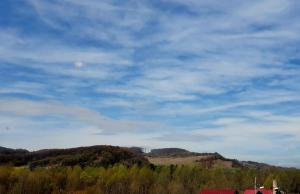 a view of a hill with trees and a blue sky at Mândra Apartaments in Curtea de Argeş