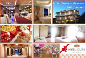 un collage de photos d'une chambre d'hôtel dans l'établissement Souris Hotel, à Rovies
