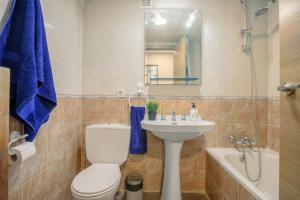 a bathroom with a toilet and a sink and a mirror at Apartment 233 Hispalis Triana in Seville