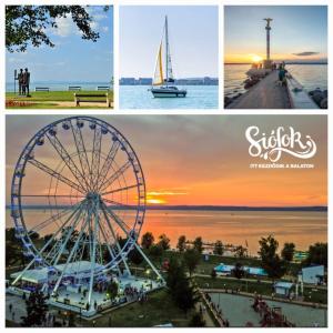 a collage of four pictures of a ferris wheel at Sleeping Sailors Boutique Hotel in Siófok +27 photos