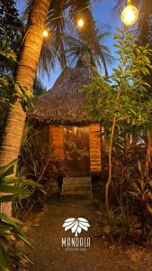 an outdoor area with a tree and palm trees at Mandala Eco Villas in La Libertad