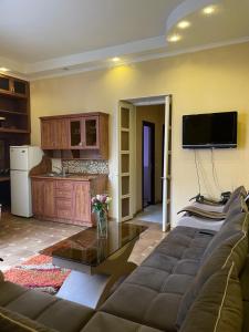 salon z kanapą i telewizorem w obiekcie Cozy Apartment on Republic Square w Erywaniu