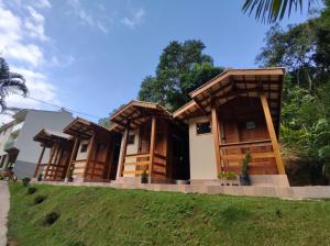 uma casa com arquitectura em madeira numa colina em Chalés Schwambach em Domingos Martins