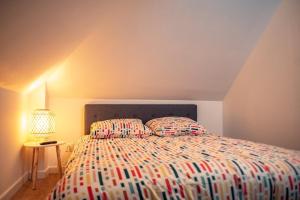 a bed with two pillows and a lamp in a bedroom at Vernon, Le Pacia in Vernon