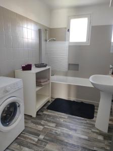 a bathroom with a washing machine and a sink at Villa les fauvettes in Cabasse