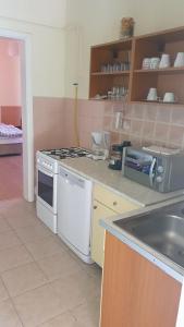 a kitchen with a stove and a sink at Sunshine SH apartmanház in Zamárdi