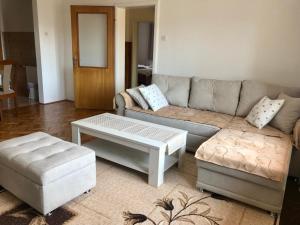 ein Wohnzimmer mit einem Sofa und einem Couchtisch in der Unterkunft Apartmani RADA in Trebinje