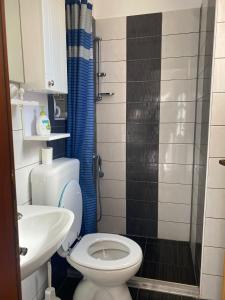 ein Badezimmer mit Toilette, Waschbecken und Dusche in der Unterkunft Studio apartment Elsa in Galižana