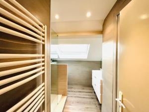 a room with a closet with a skylight at Le Red Loft à 5min du centre-ville avec parking privatif gratuit in Annecy +52 photos