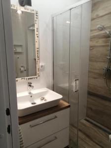 a bathroom with a sink and a shower at Green in Belgrade