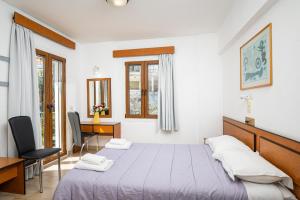 a bedroom with a large bed and a desk at Emily Hotel in Samos