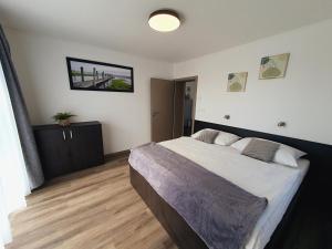 sypialnia z dużym łóżkiem w pokoju w obiekcie Apartmány Sunny hill w mieście Frymburk