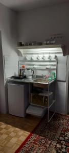 a kitchen with a sink and a stove at ZATOR Noclegi u Babci Józi in Zator
