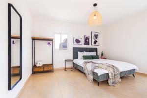 a bedroom with a large bed and a mirror at Apartment in Rehavia Jerusalem in Jerusalem