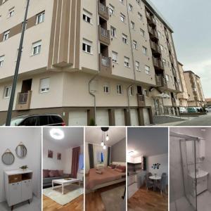 un collage de fotos de un edificio en Skyline apartment, en Bijeljina