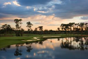 a view of a golf course with a pond at Naples Grande Beach Resort in Naples