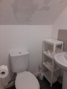 um banheiro branco com um vaso sanitário e uma pia em Zest Apartment Two em Manchester